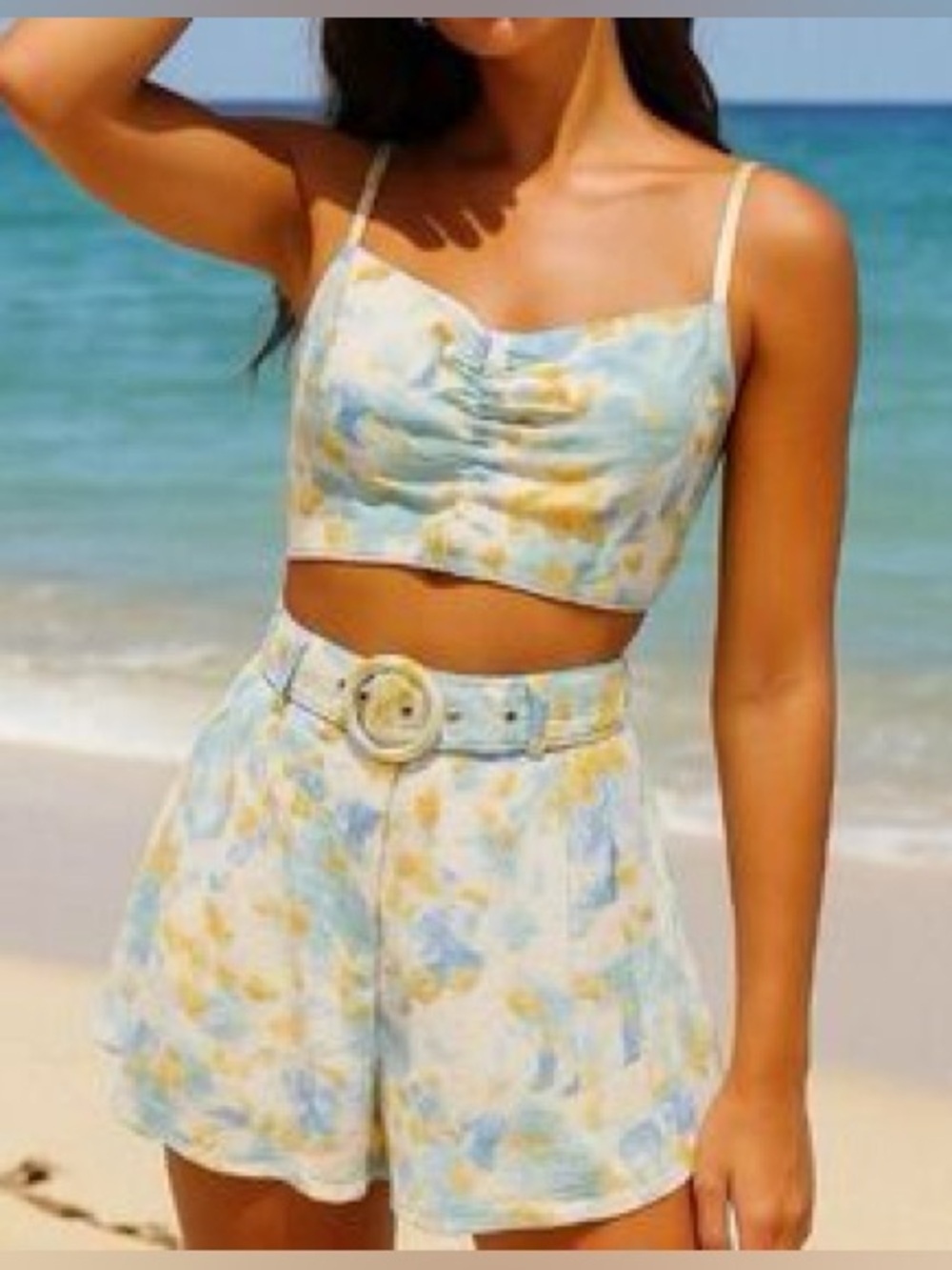 Christian Lacroix Linen Blend Floral Crop Top & Shorts Set NWT S/M